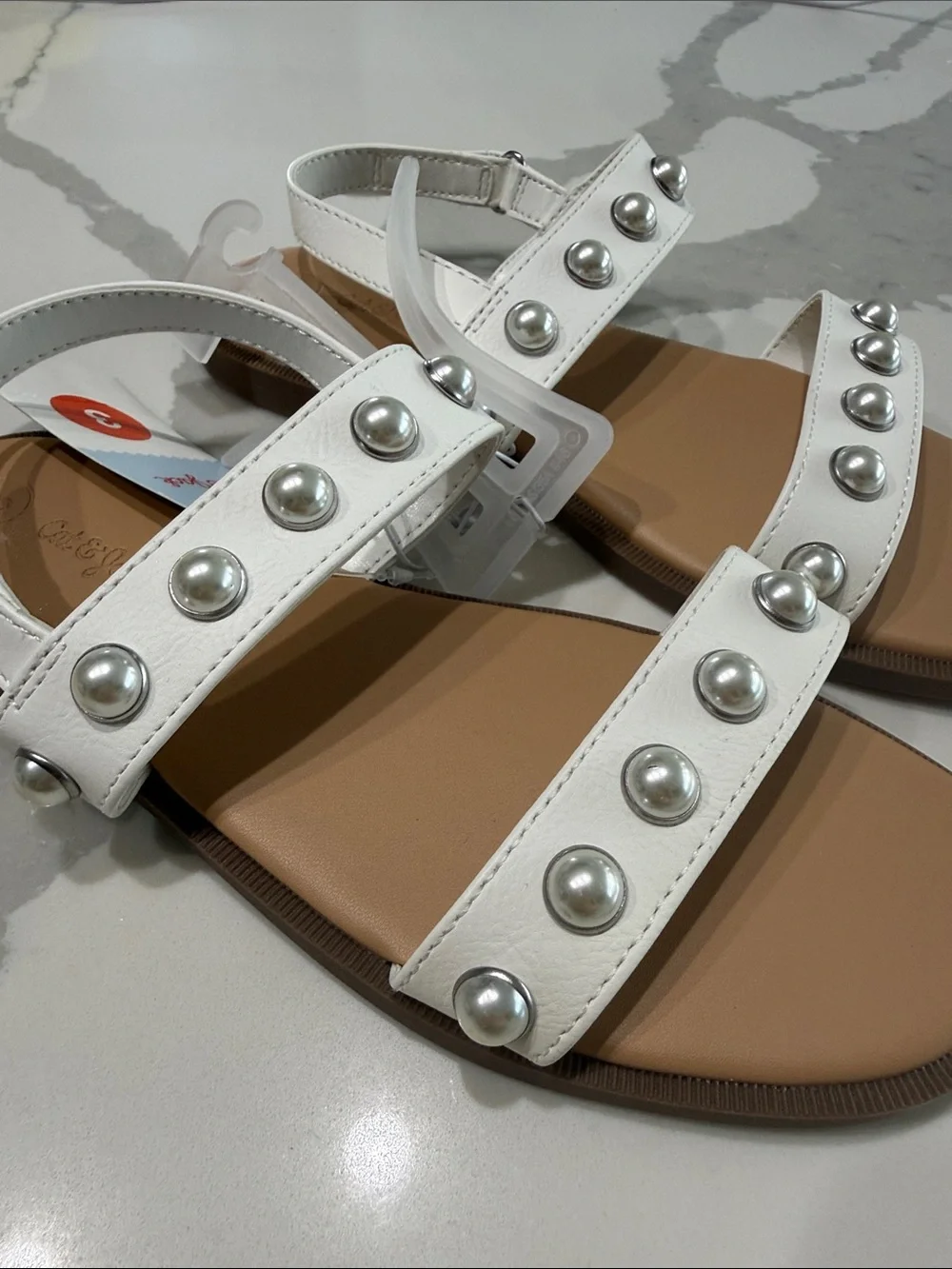 Cat & Jack White Pearl-Stud Strappy Sandals for Women